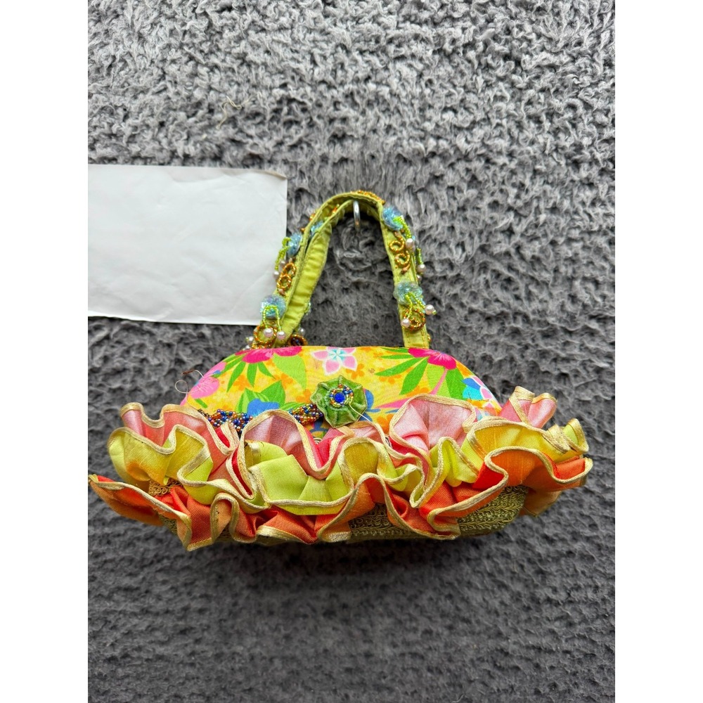 Mary Frances Women's Faux Pearl Beaded Ruffled Floral Handbag Multicolor